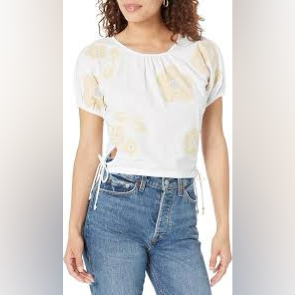 Plus Embroidered Poplin Puff-Sleeve Cutout Crop Top🌻